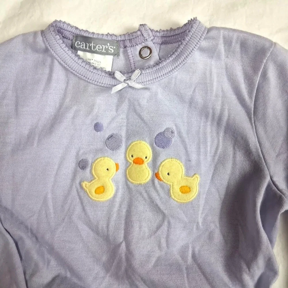 Vtg Carter's Purple 2pc Duck Pajamas Sz 18 Mos Snap Footie Pants Top Bubbles